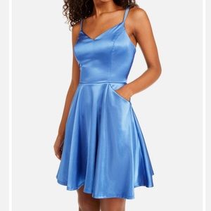 Blue satin homecoming dress